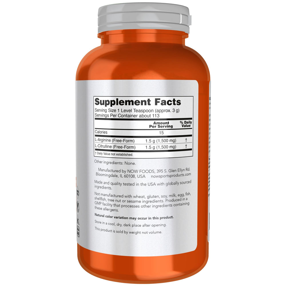 NOW Foods Arginine & Citrulline Powder 12 oz back view