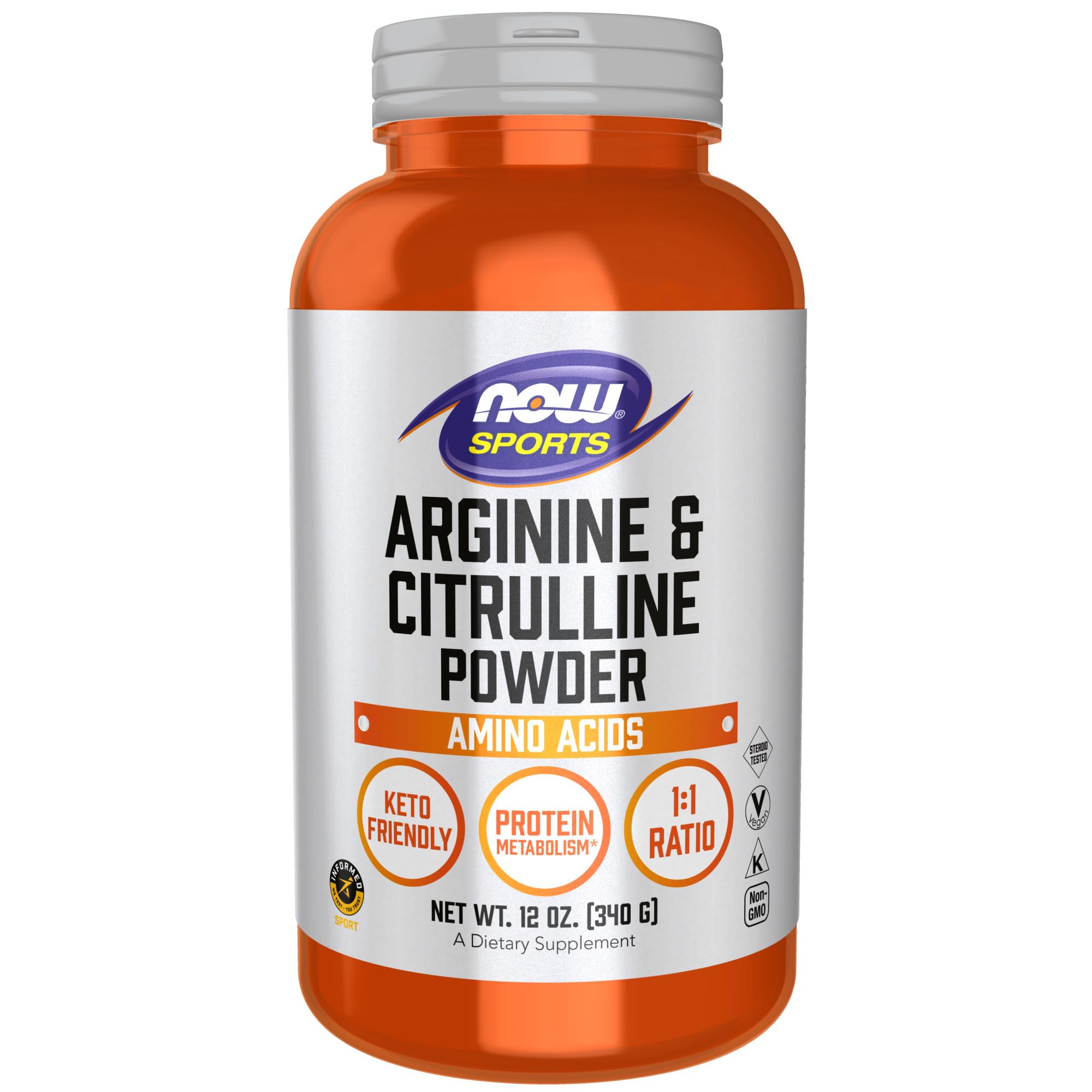 NOW Foods Arginine & Citrulline Powder 12 oz front view