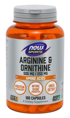 Now Foods Arginine Ornithine 100 Caps bottle label