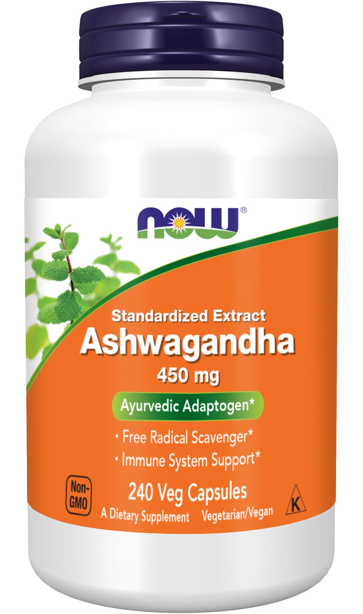 NOW Foods Ashwagandha Extract 450 mg vegan capsules - front view