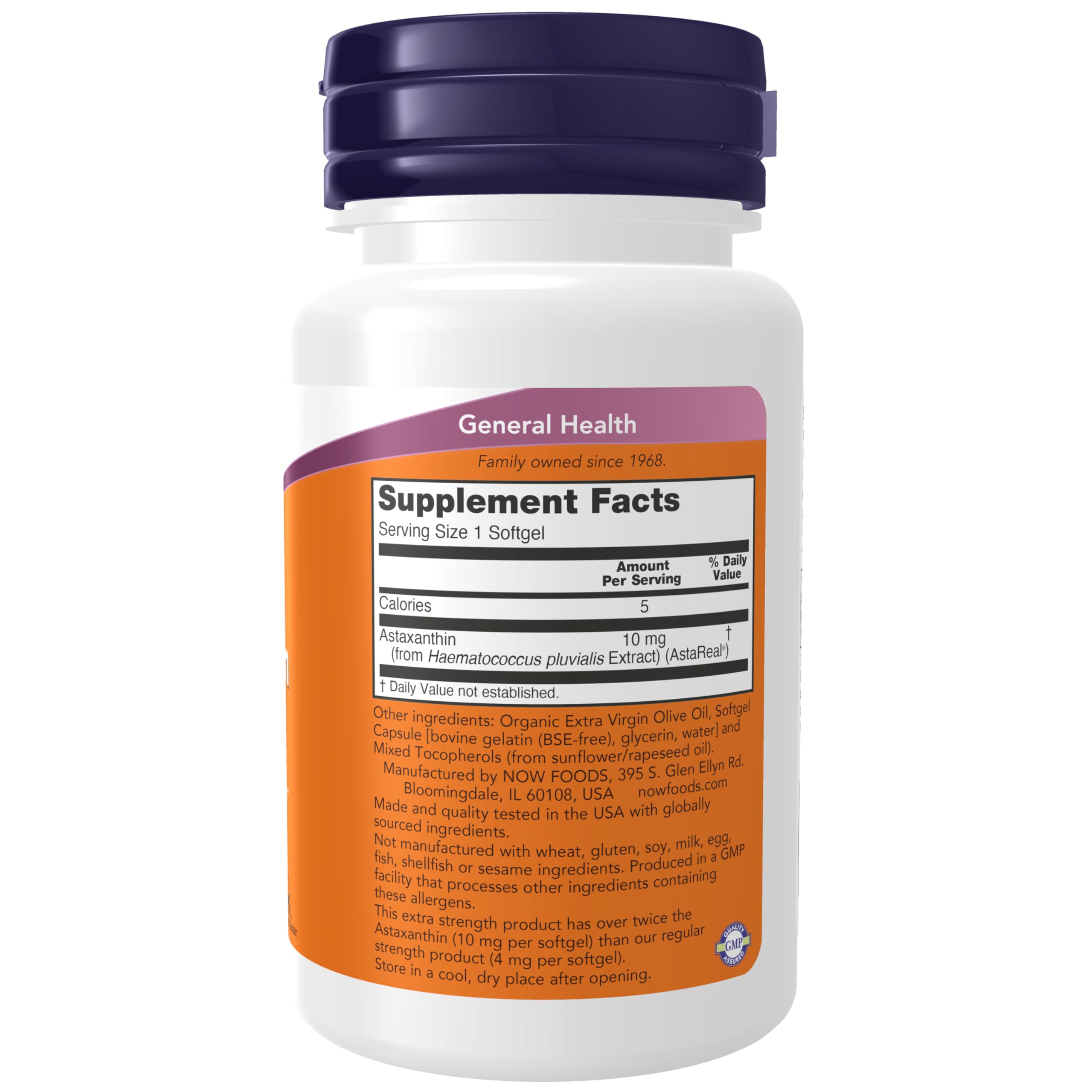 NOW Foods Astaxanthin 10mg label