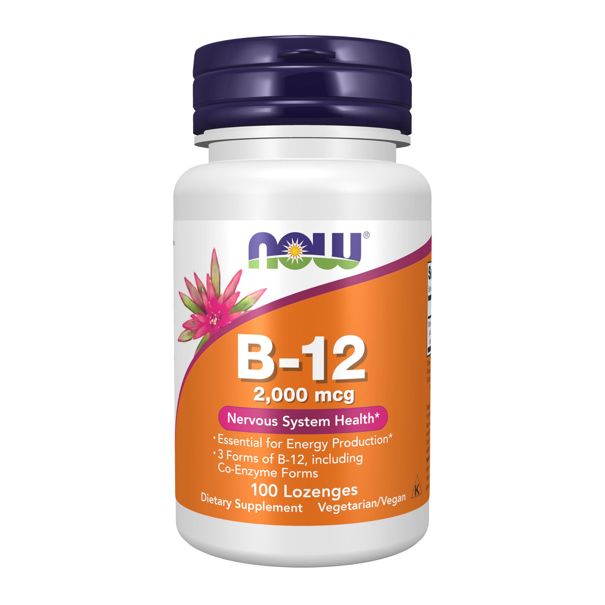 NOW Foods B-12 2,000 mcg Lozenges bottle and label