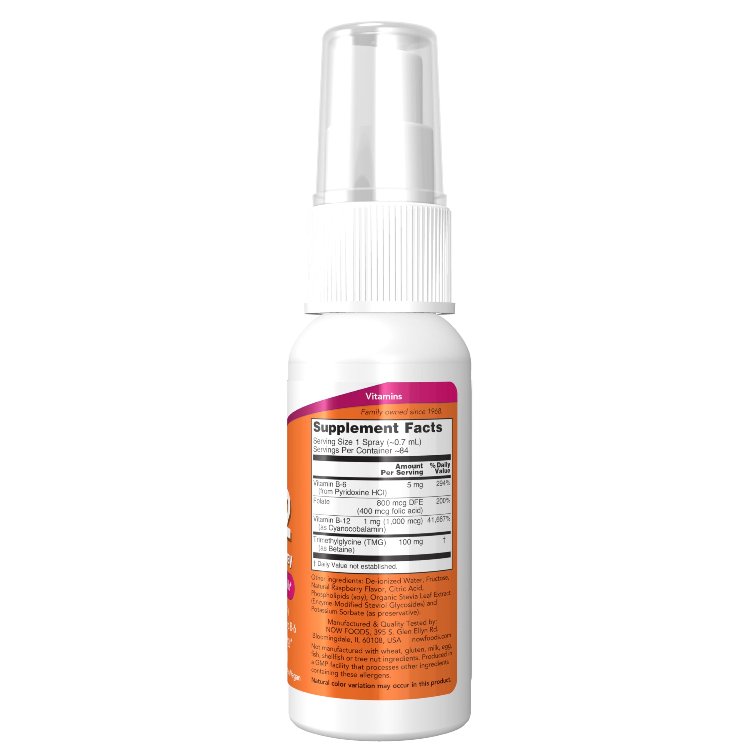 Close-up of NOW B-12 Liposomal Spray label