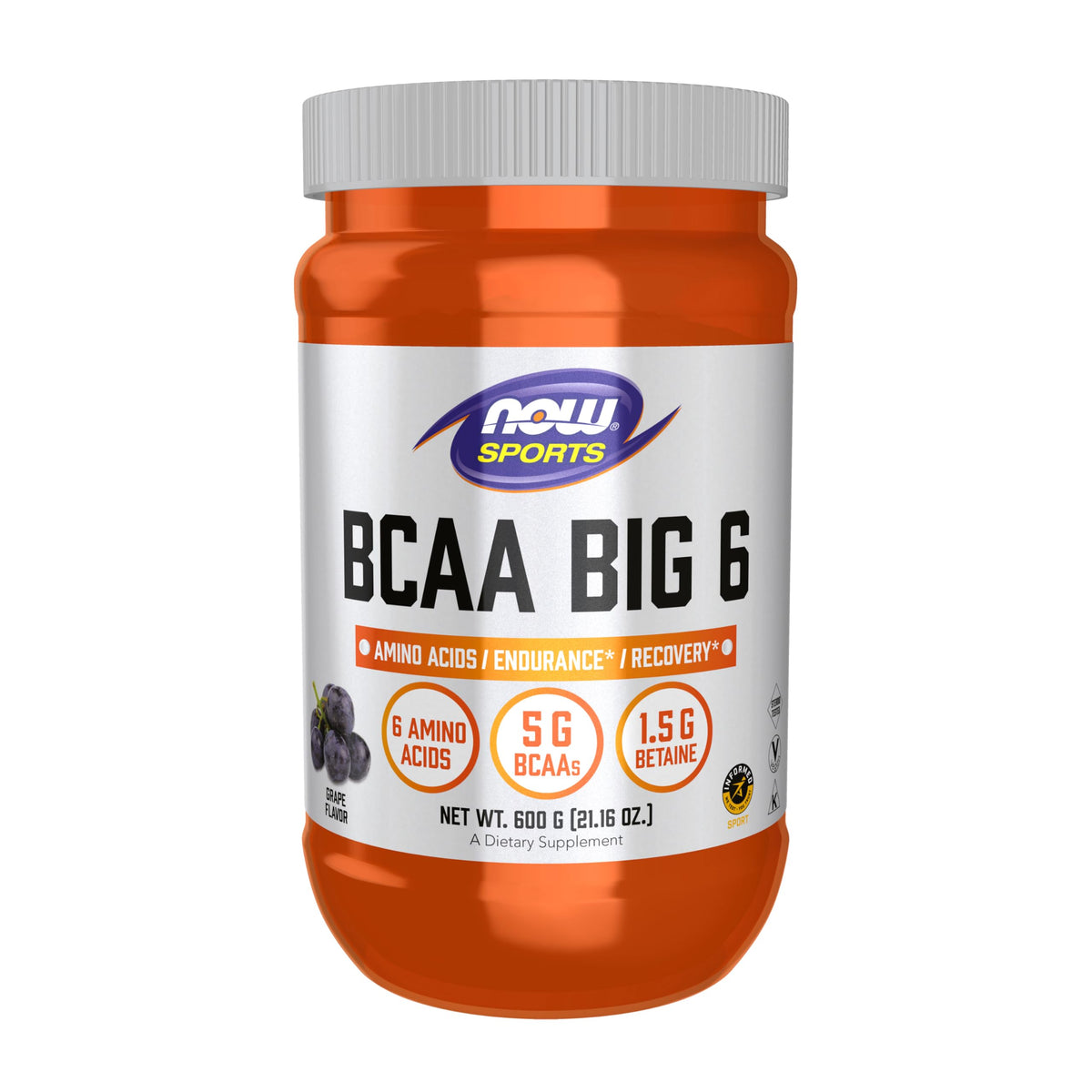 NOW Foods BCAA Big 6 grape flavor 600 g bottle front