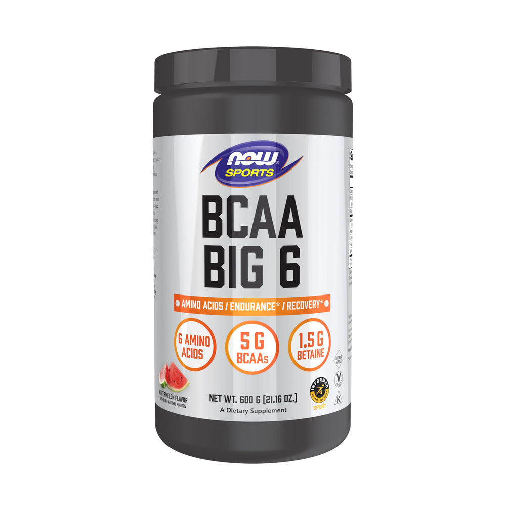 NOW Foods BCAA Big 6 Water watermelon 600 g jar – front view