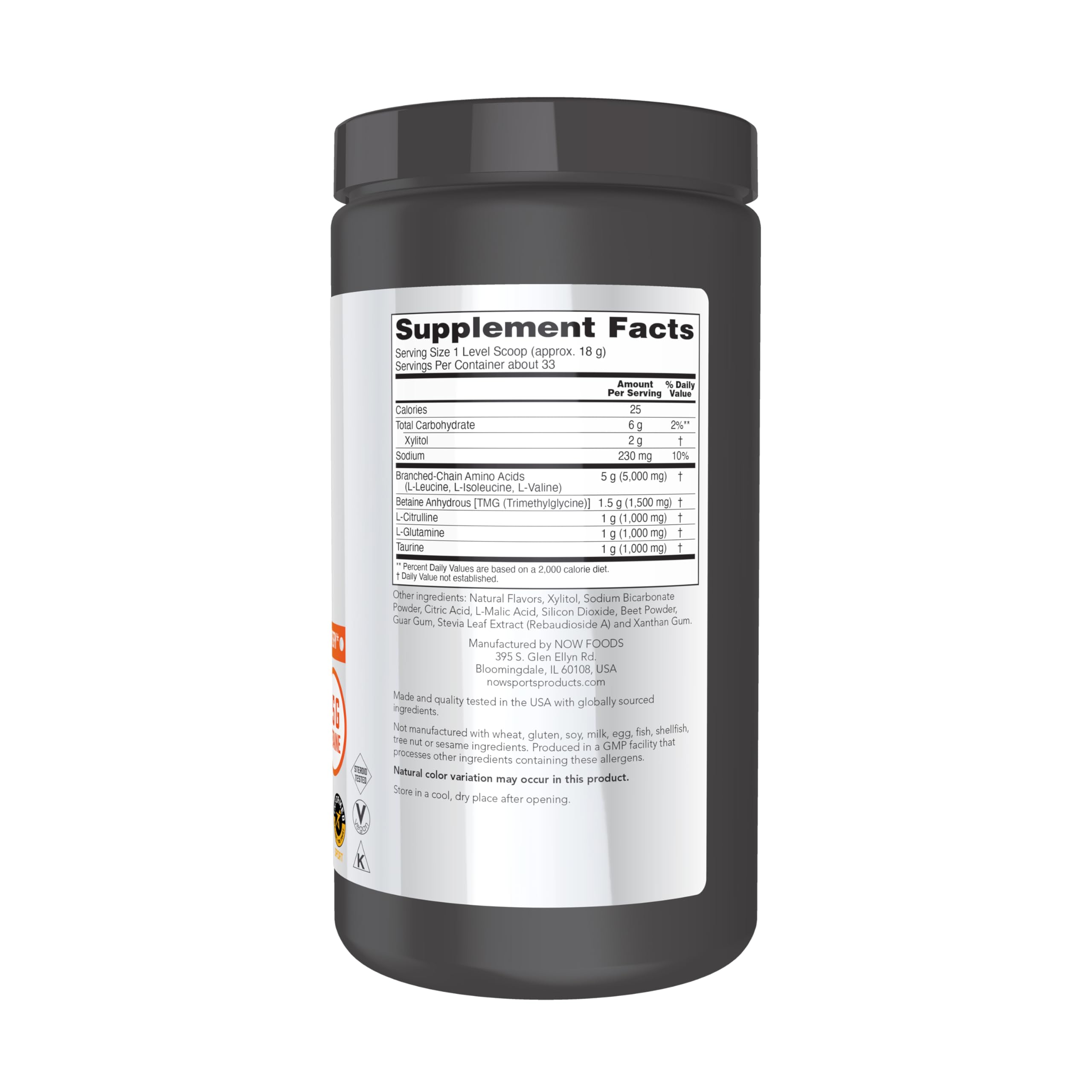 NOW Foods BCAA Big 6 Watermelon 600 g jar – back label