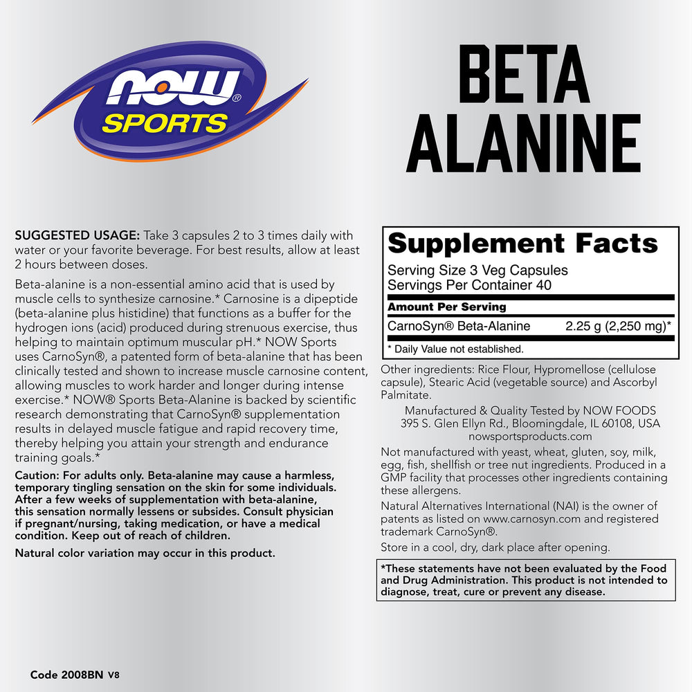 Now Foods Beta-Alanine 120 Capsules Pack of 2 bottle back label