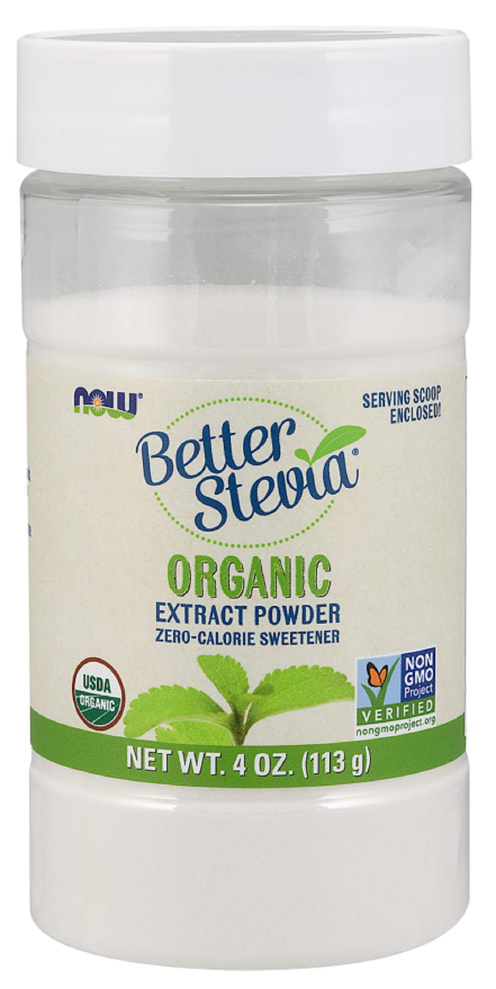 Now Foods Certified Organic Better Stevia Extract Powder - 4 oz (113 g) packaging image