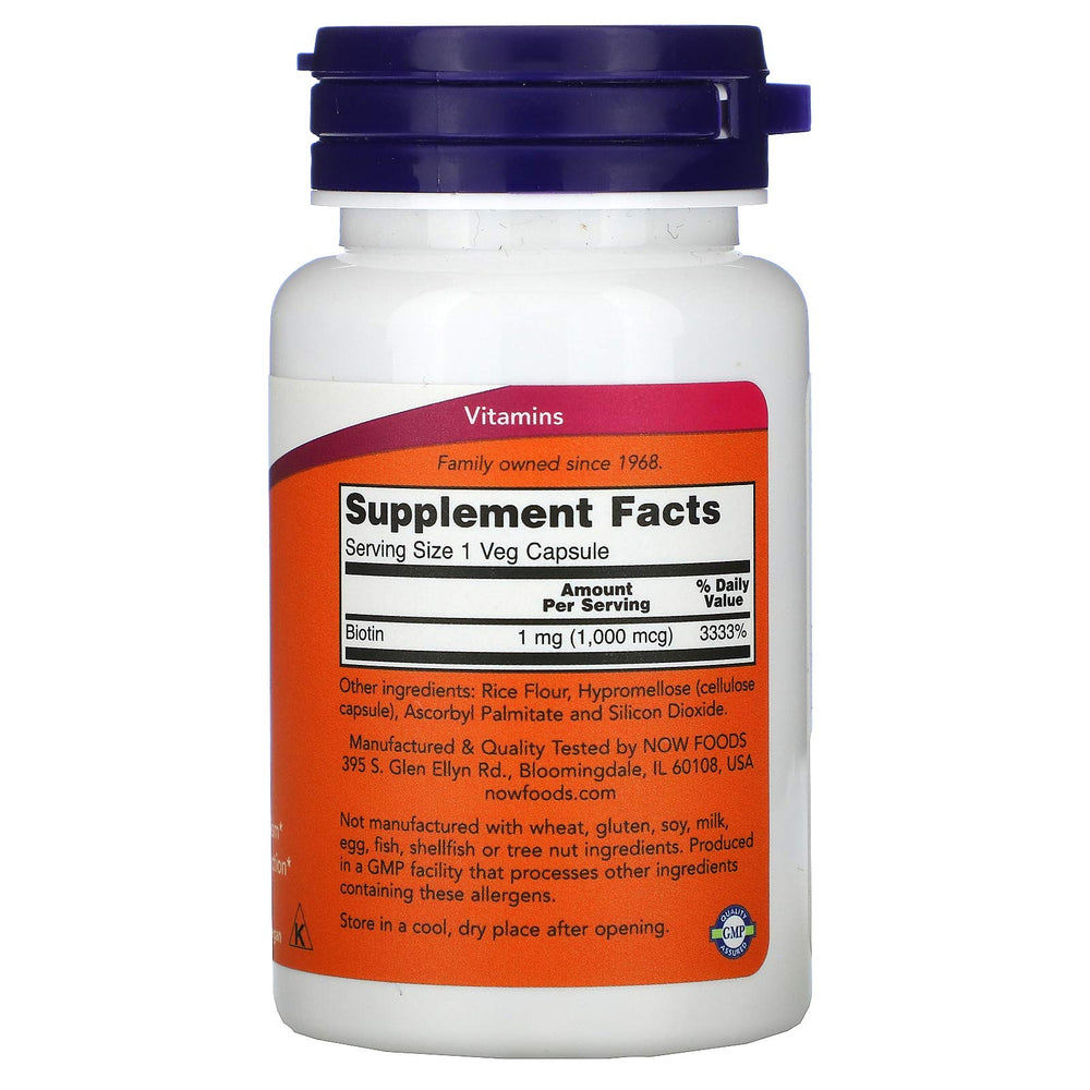 NOW Foods Biotin 1000 mcg label and bottle