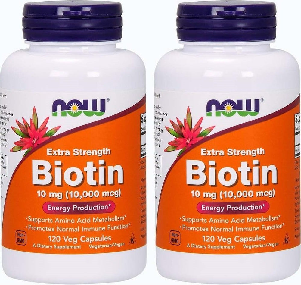 Now Foods Biotin 10 mg Extra Strength 120 Vcaps Pack of 2 bottle front