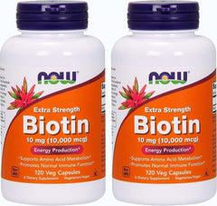 Now Foods Biotin 10 mg Extra Strength 120 Vcaps Pack of 2 bottle front