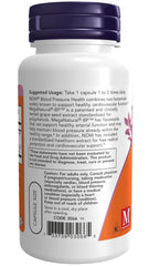 Label of Now Foods Blood Pressure Health 90 Vcaps bottle showing ingredients and dosage