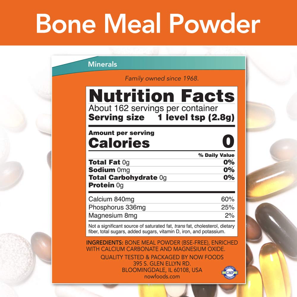 NOW Foods Bone Meal Powder 1 lb packaging label