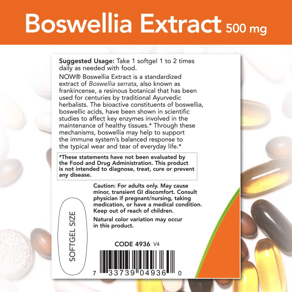 Close-up of Now Foods Boswellia Extract 500 mg softgel