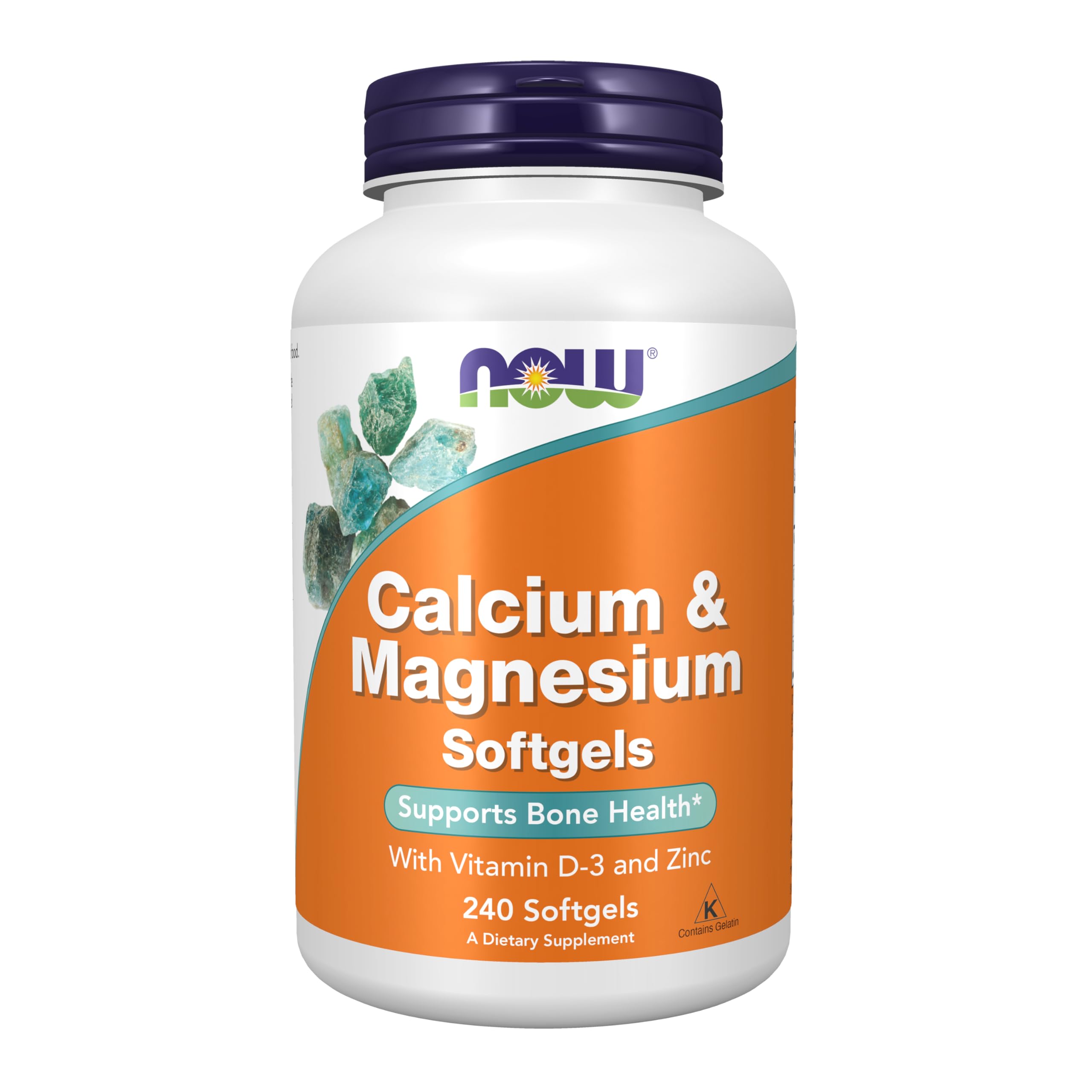 NOW Foods Calcium & Magnesium Softgels bottle with Vitamin D-3 and Zinc, 240 softgels, 2-pack