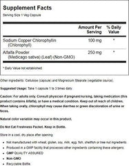 NOW Foods Chlorophyll 100 mg 90 Veg Capsules bottle back label