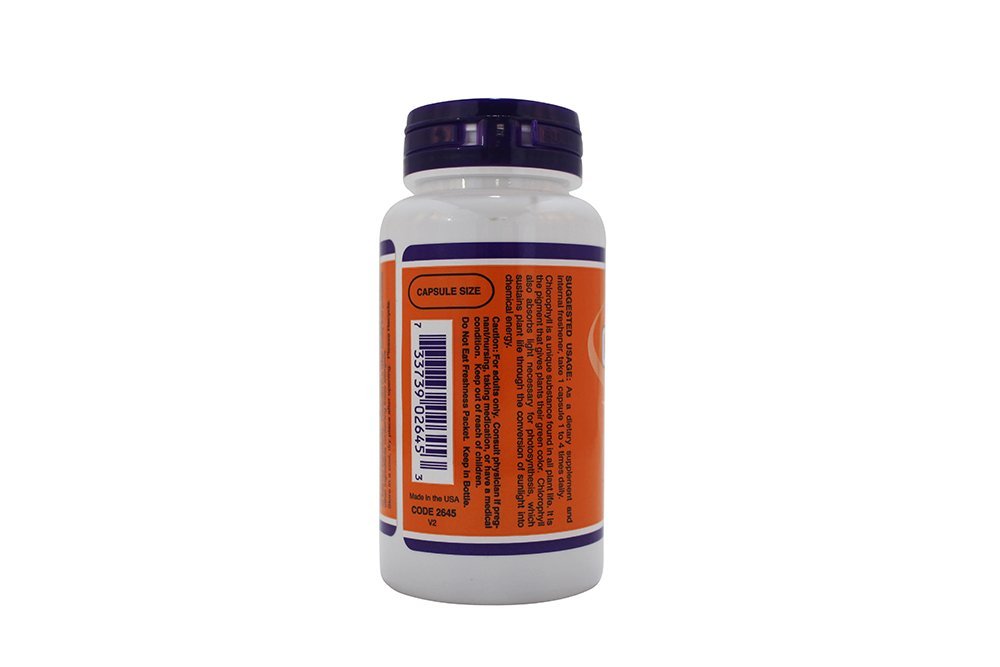 Chlorophyll 100 mg capsules label close-up