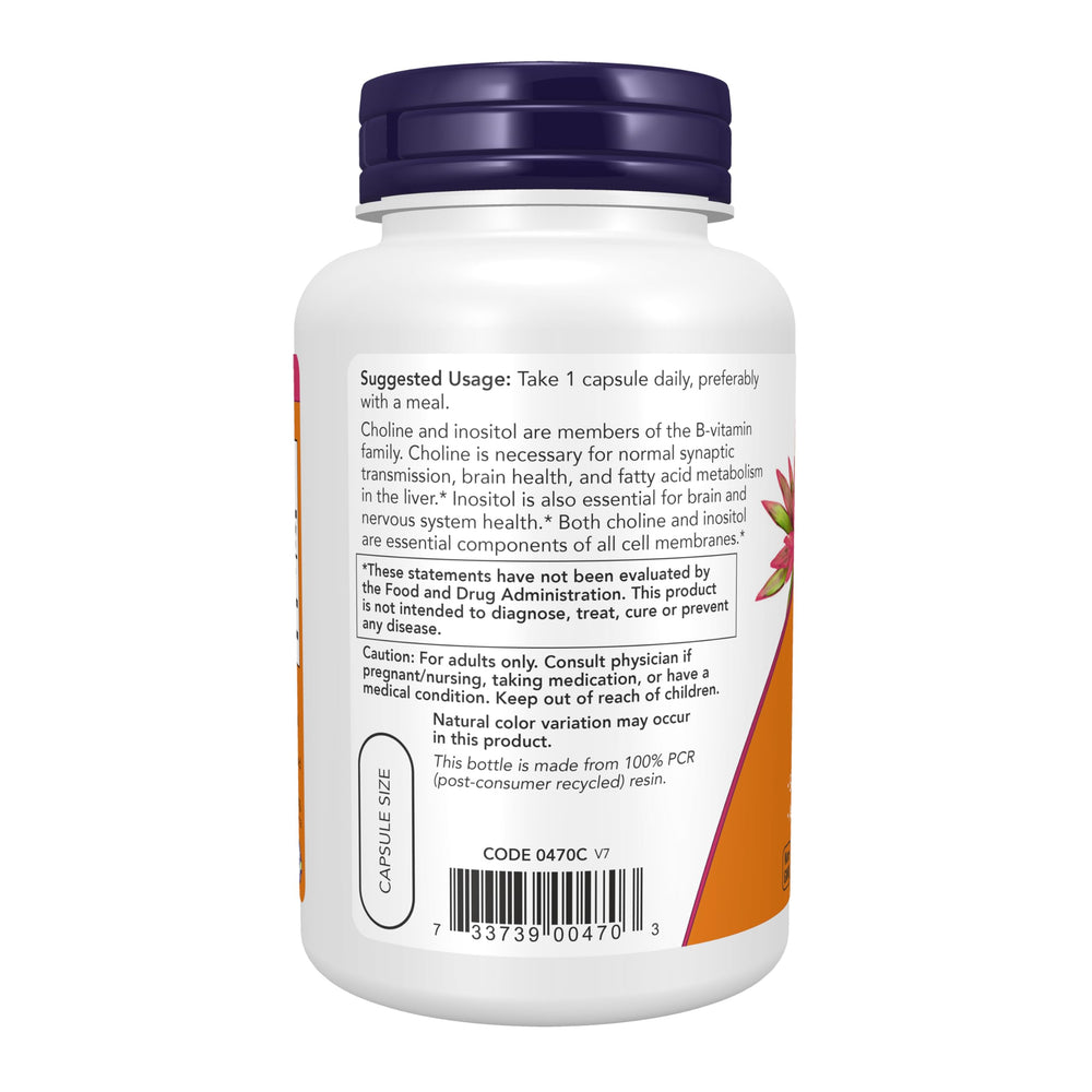 NOW Foods open bottle with capsules spilling to show capsule count and convenient packaging