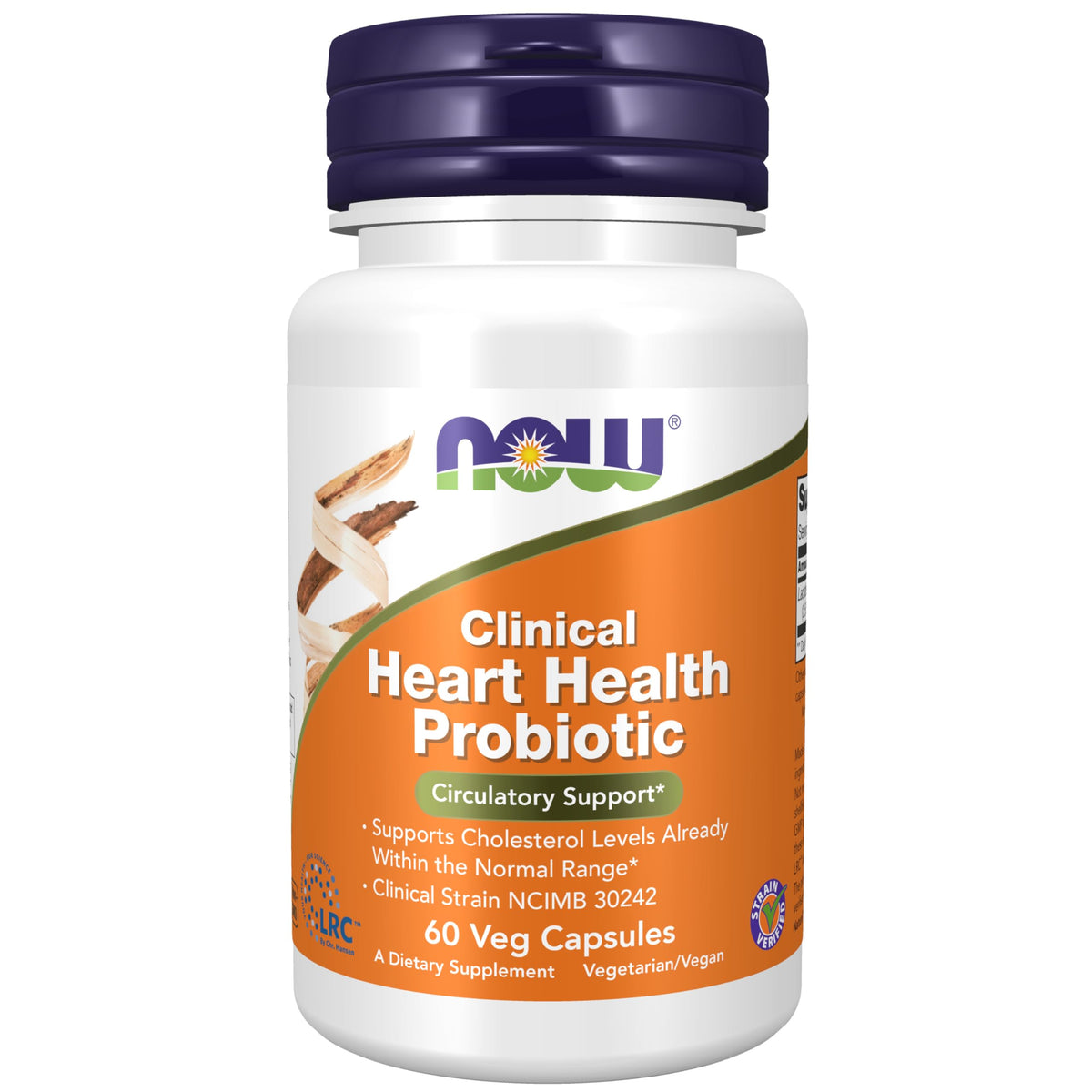 NOW Foods Clinical Heart Health Probiotic label and 60 vegan capsules