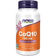 NOW Foods CoQ10 100 mg with Hawthorn Berry label on vegan capsules