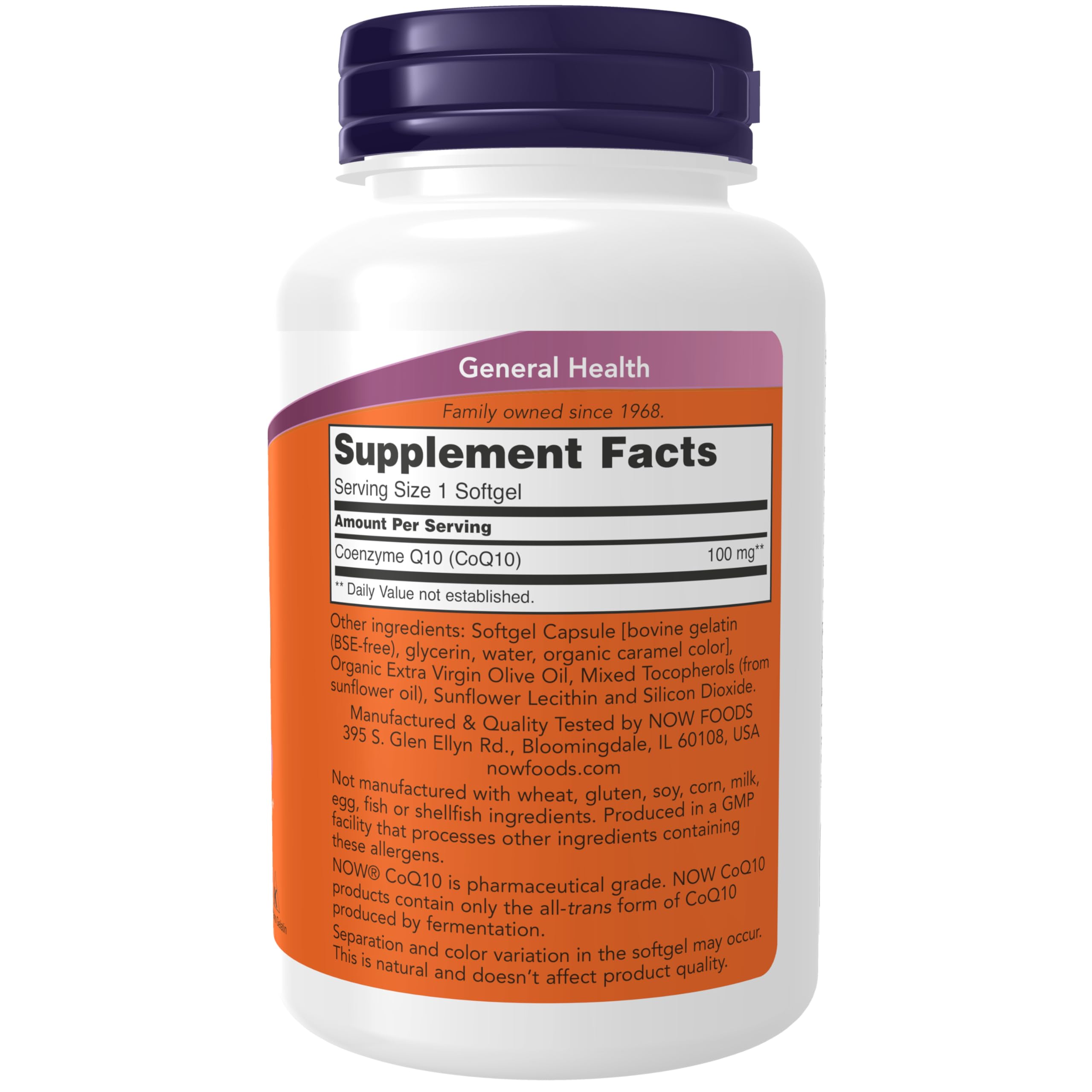 NOW Foods CoQ10 100 mg label