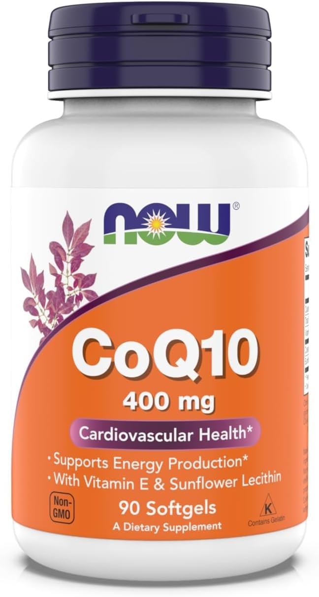 NOW Foods CoQ10 400 mg bottle containing 90 softgels