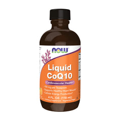 NOW Foods CoQ10 Liquid bottle closeup for daily energy support.