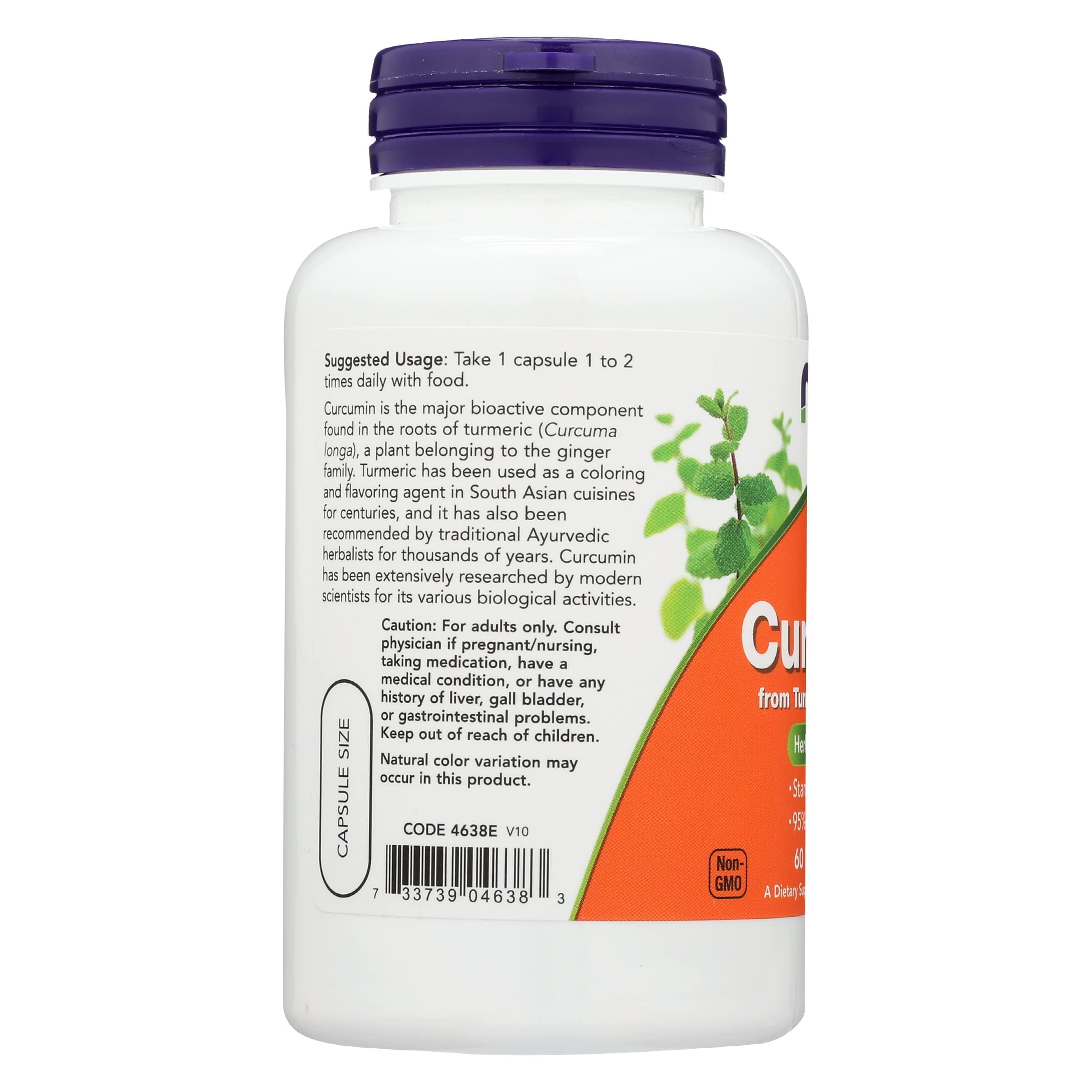 Supplement facts panel for NOW Foods Curcumin Ext 95% 700mg
