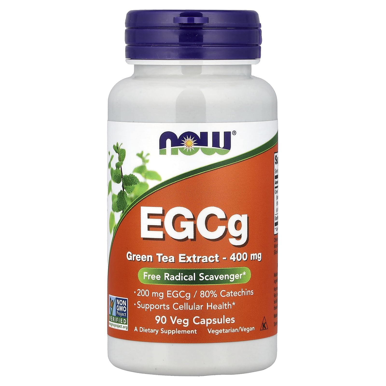 NOW Foods EGCG green tea bottle showing 200 mg EGCg per capsule for cellular support