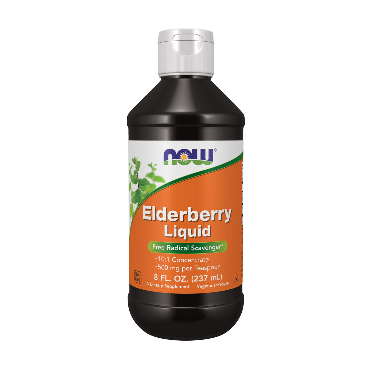 NOW Foods Elderberry Liquid 8 oz bottle on white background