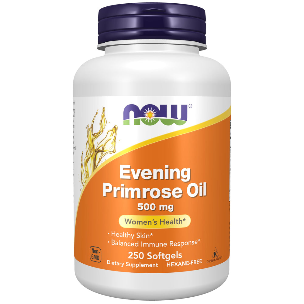 NOW Foods Evening Primrose Oil 500 mg bottle - 250 softgels front view