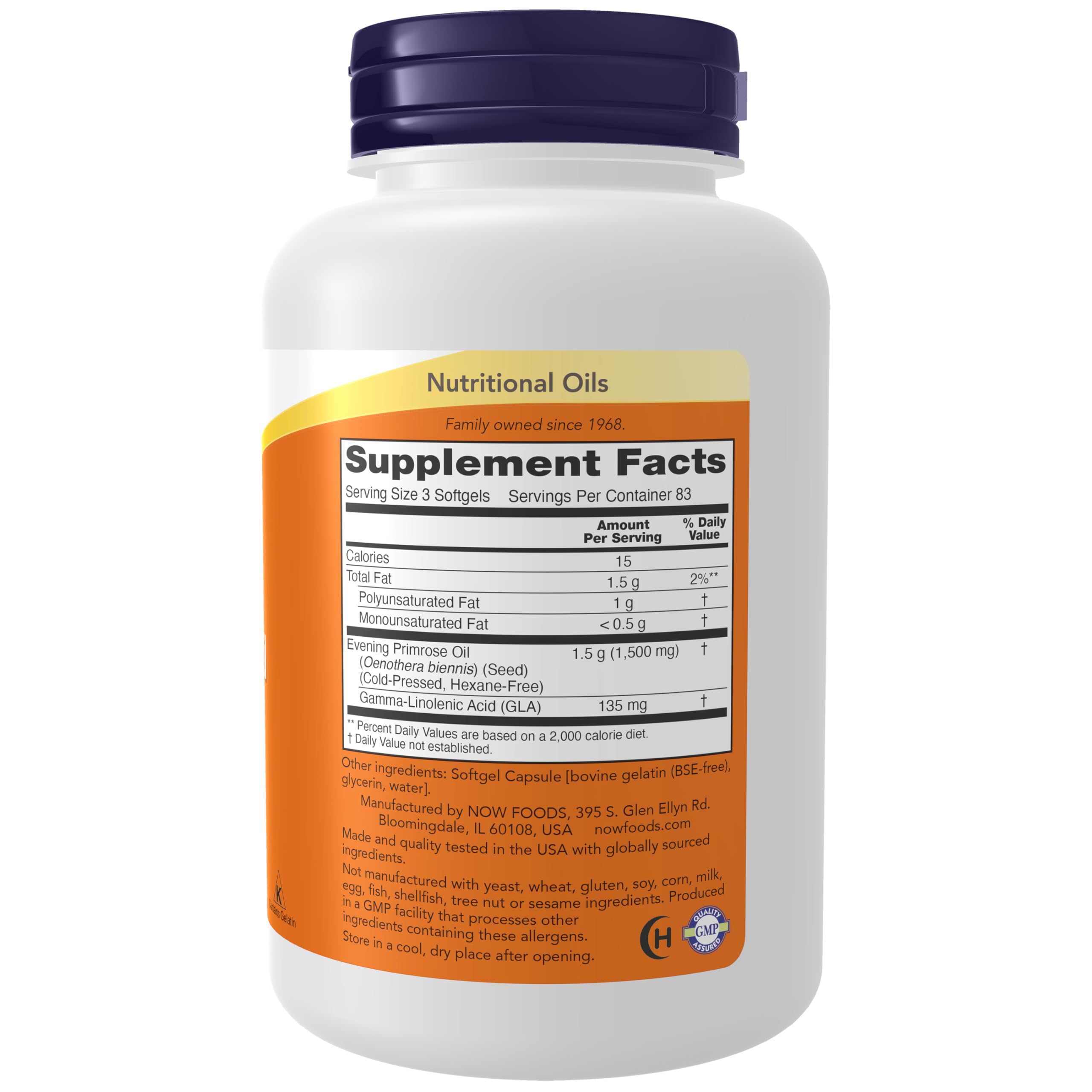 NOW Foods Evening Primrose Oil label close-up