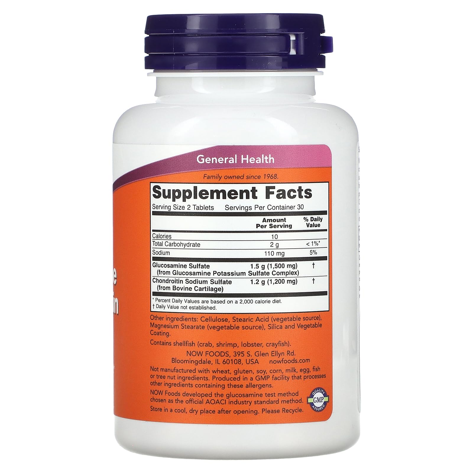 Glucosamine & Chondroitin packaging showing Non-GMO and GMP Quality Assured