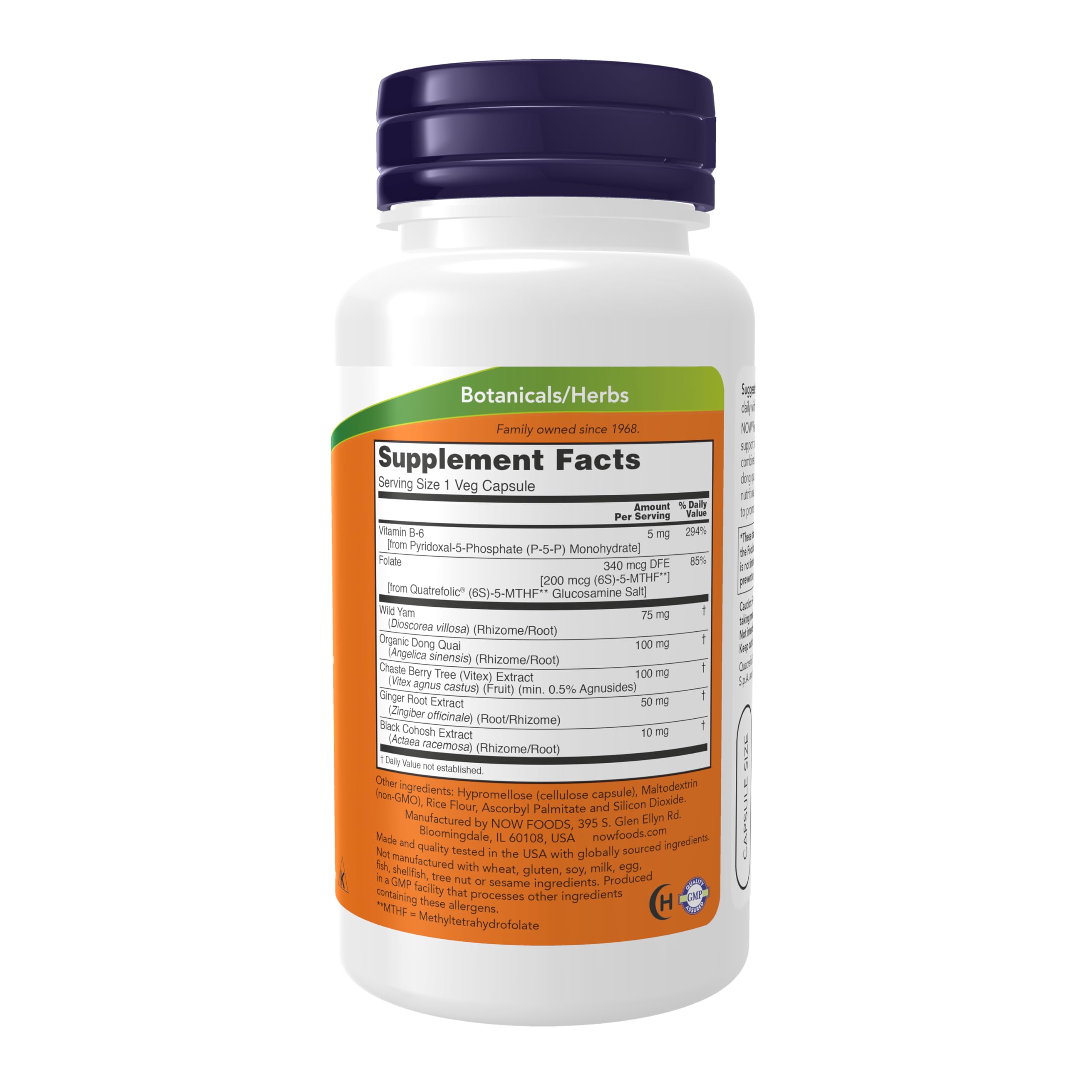 Close-up of NOW Foods Female Balance 90-capsule bottle