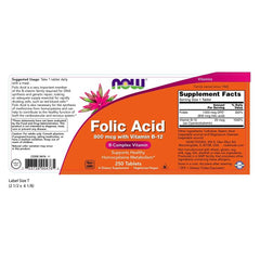 Close-up of NOW Foods Folic Acid 800 mcg label