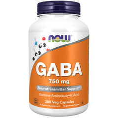 NOW Foods GABA 750mg 200-vegetarian capsules bottle front view
