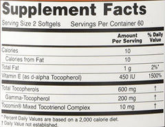 Label showing mixed tocopherols and tocotrienols in Now Foods Gamma E Complex