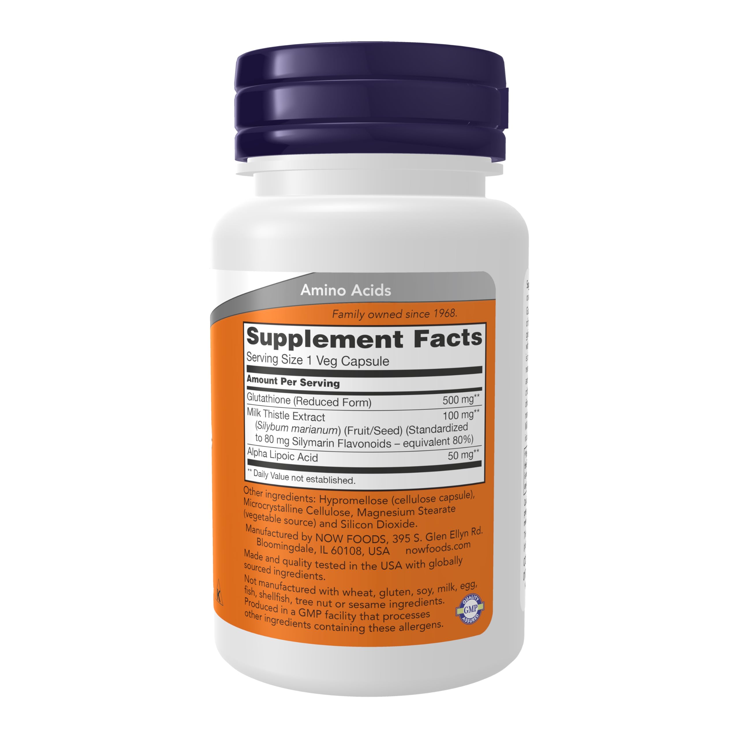 NOW Foods Glutathione label with ingredients and dosage details for informed use