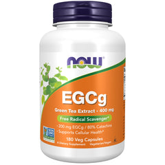 NOW Foods Green Tea Extract EGCG 200 mg per capsule label on bottle (180 vegetarian capsules)