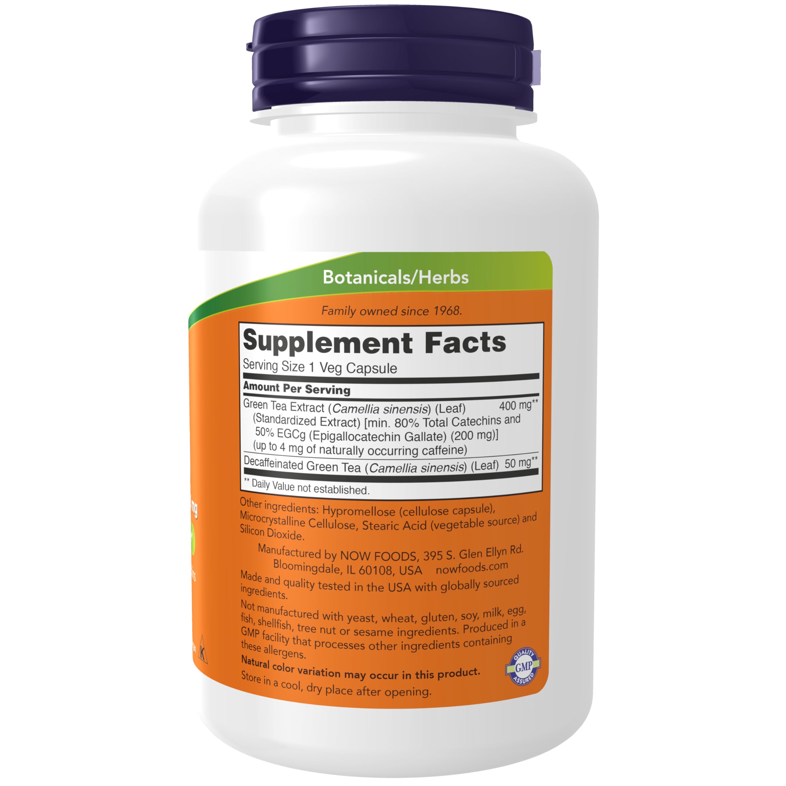 Supplement facts panel for NOW Foods Green Tea Extract EGCG 200 mg