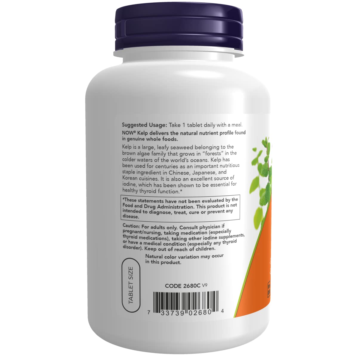 Now Foods Kelp bottle on white background with 200 tablets
