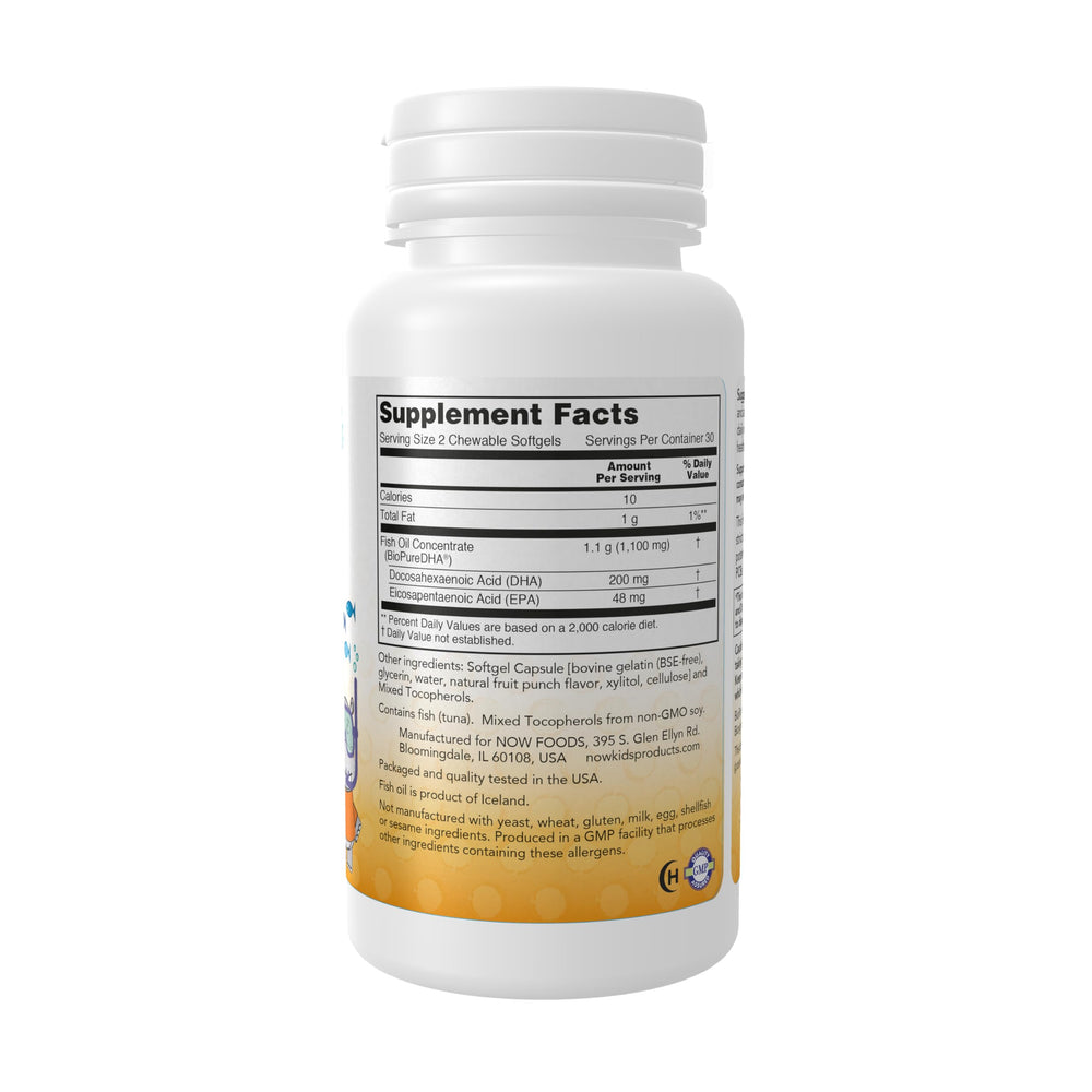 DHA 100 mg per serving fish-shaped chewable softgels for kids