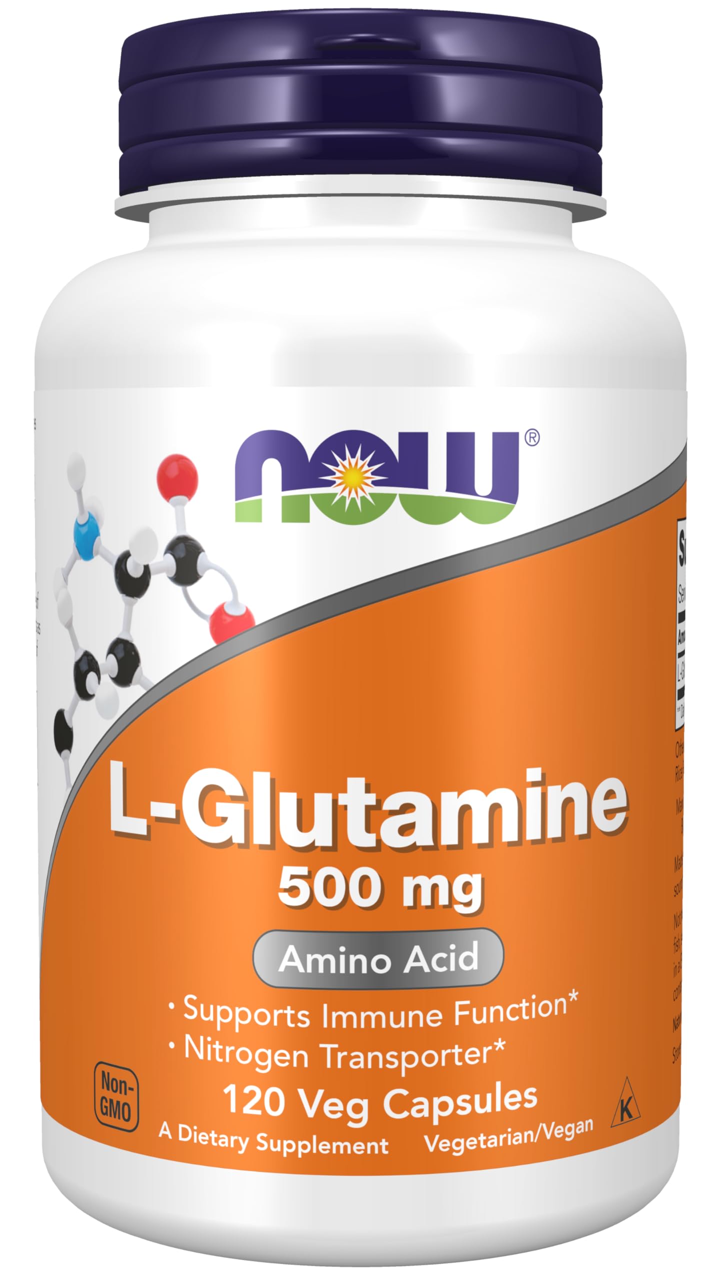 NOW Foods L-Glutamine 500 mg bottle – 120 Vegetarian Capsules