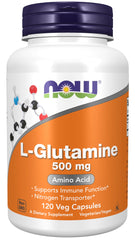 NOW Foods L-Glutamine 500 mg bottle – 120 Vegetarian Capsules