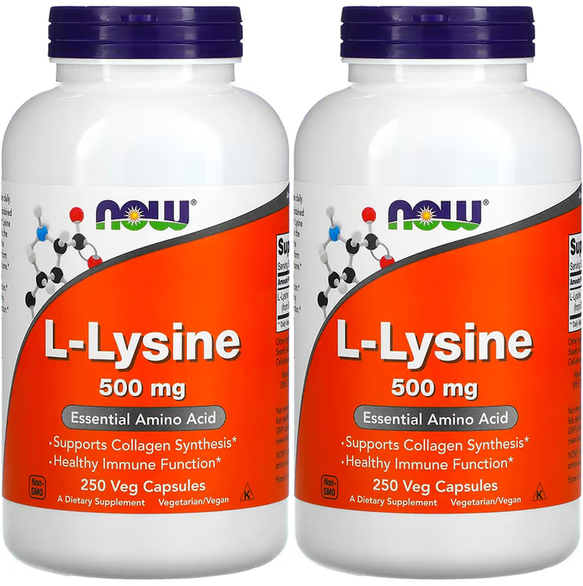 Two NOW Foods L-Lysine 500 mg bottles (Pack of 2) - product hero
