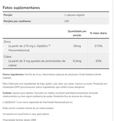 Now Foods L-Optizinc Immune Support packaging and supplement facts