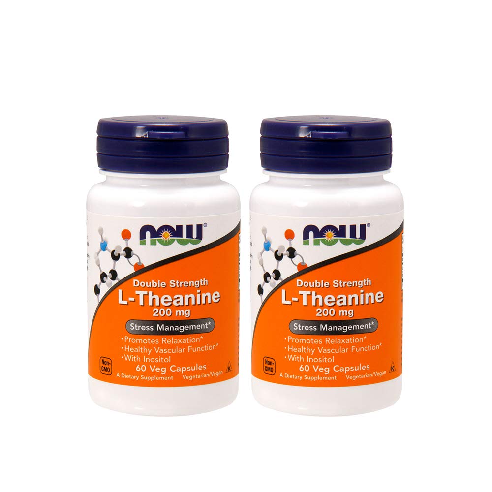 NOW Foods L-Theanine 200 mg 2-pack bottle - hero image