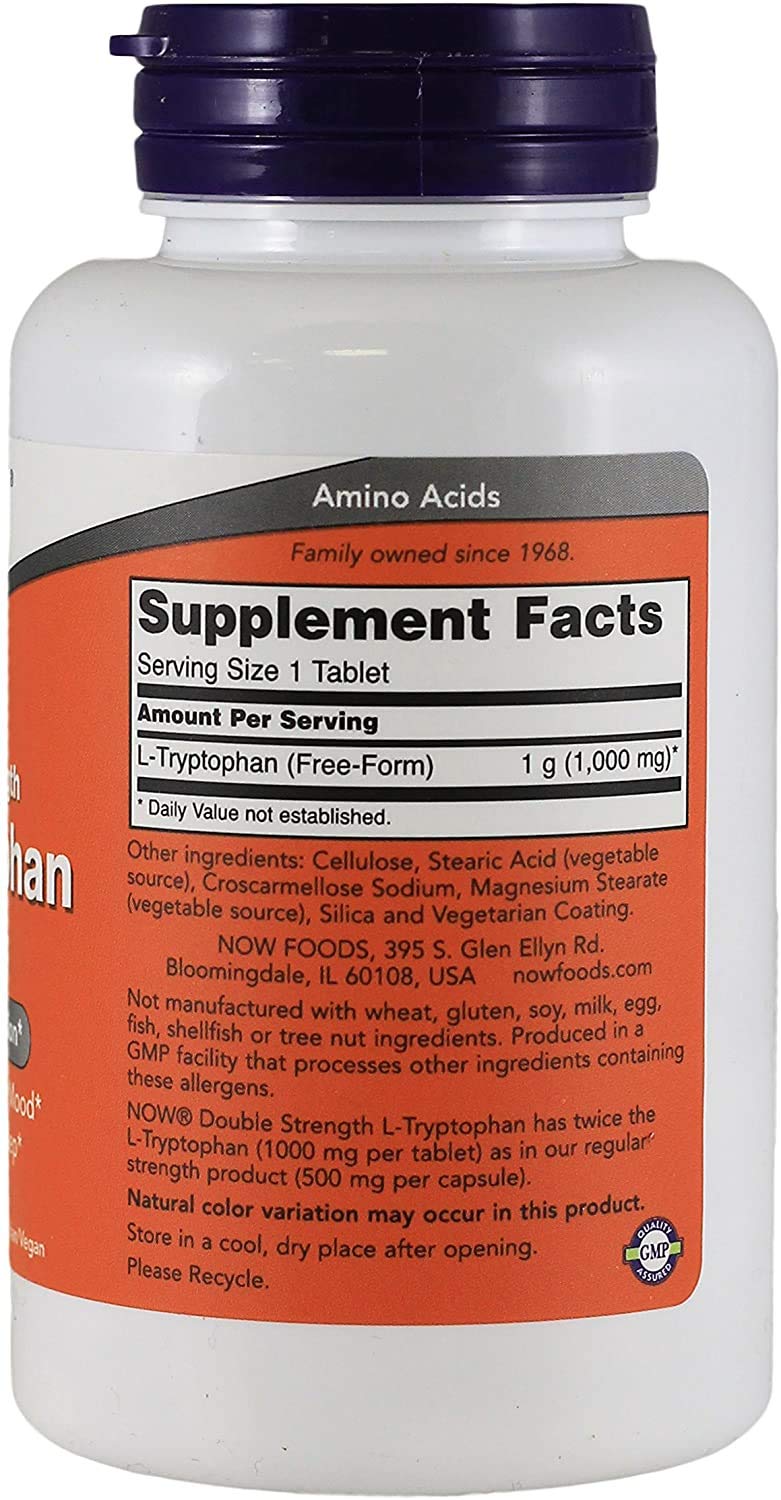Pack of 2 NOW Foods L-Tryptophan 1000mg tablets bottle - 60 tablets each