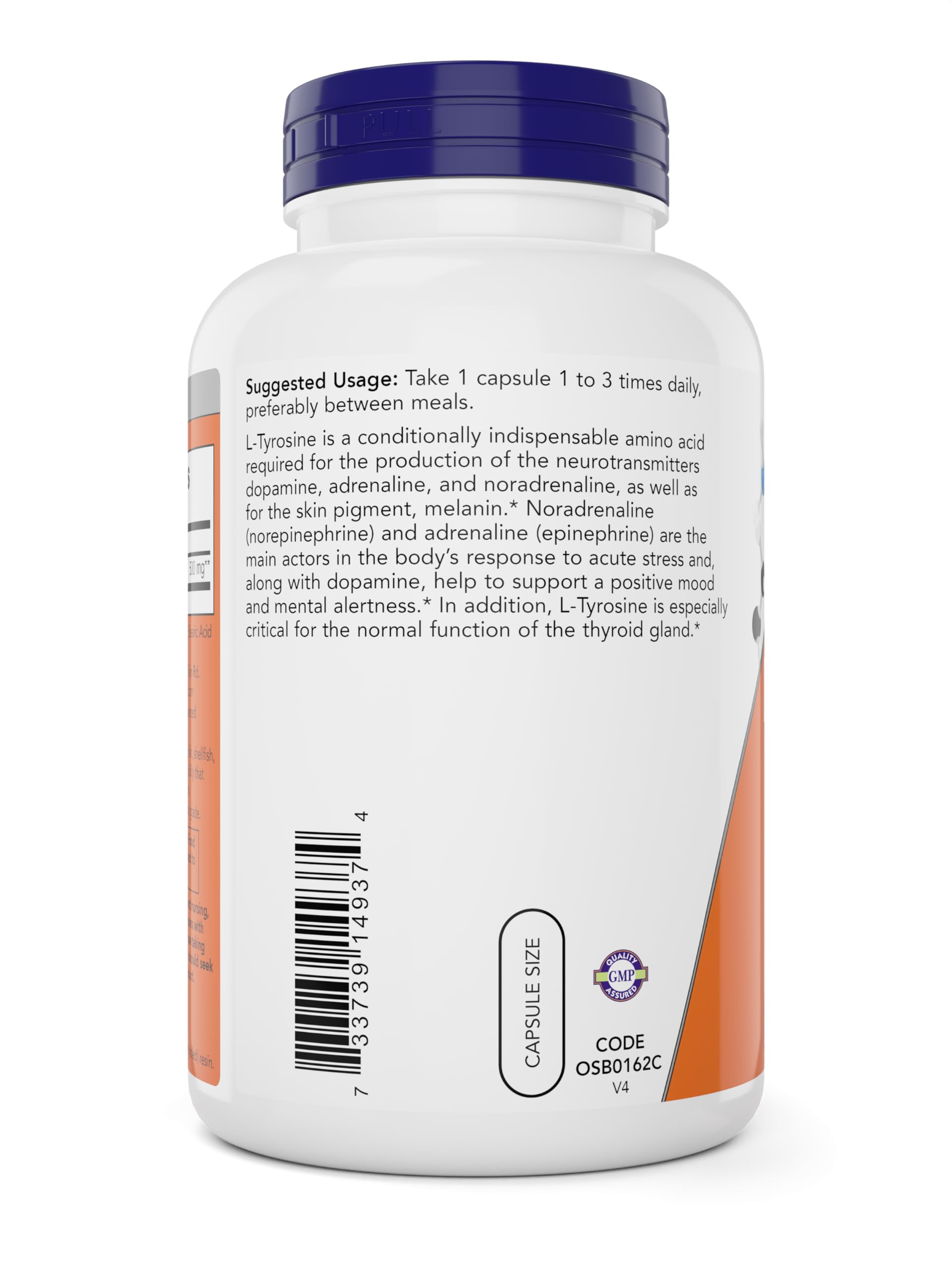 Close-up of Now Foods L-Tyrosine 500mg capsules