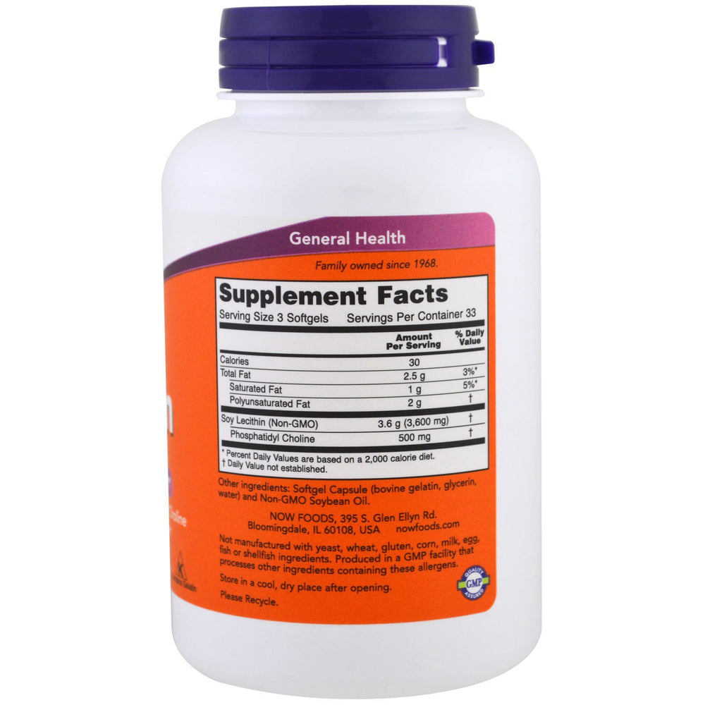 Close-up of NOW Foods Lecithin Non-GMO Softgels - 1200 mg, brain & nervous system support